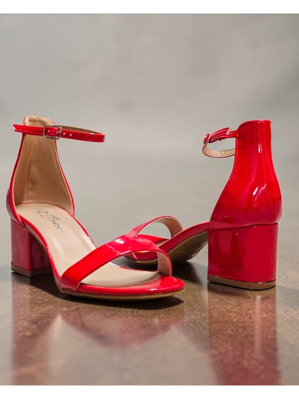 Red Patent Block Heel Sandals With Ankle Strap - Womens Dress Shoes